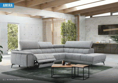 Living Room Furniture Reclining and Sliding Seats Sets Amira Sectional w/Recliner