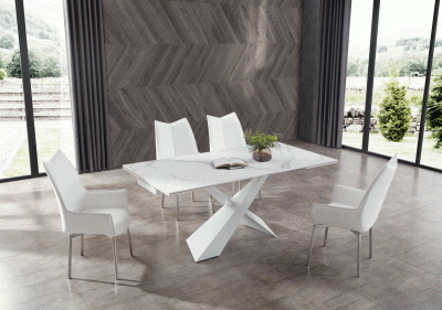 Dining Room Furniture Kitchen Tables and Chairs Sets 9113 Dining Table with 1218 White Chairs