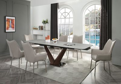 Dining Room Furniture Kitchen Tables and Chairs Sets 9188 Table with 1218 swivel grey taupe chairs