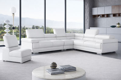 Living Room Furniture Sectionals 2119 Sectional with Extra Chair - White
