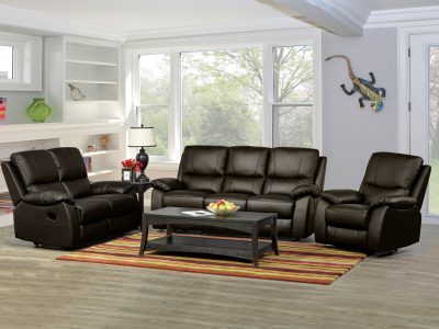 Living Room Furniture Reclining and Sliding Seats Sets 1415 Dark Brown Set w Manual Recliner